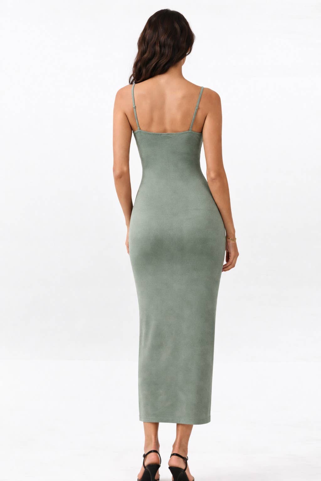 JD45766 - SQUARE NECK SLIT MAXI DRESS