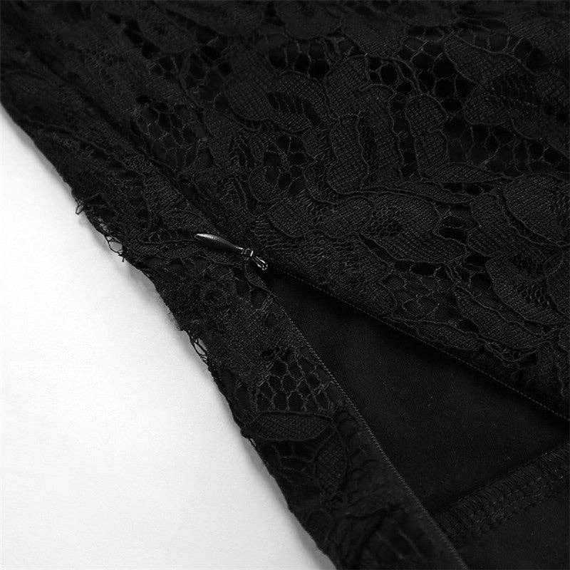 Elegant Lace Floral High-Waisted Midi Skirt: BLACK / S
