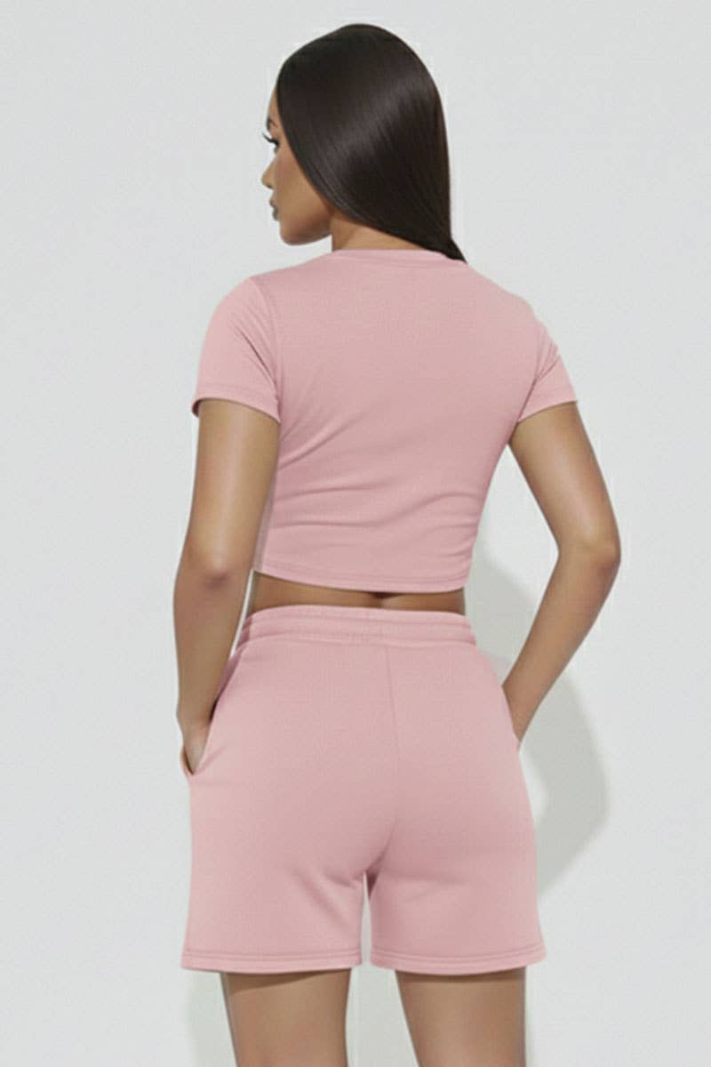 Fitted Crop Tee & Adjustable Drawstring Shorts Set