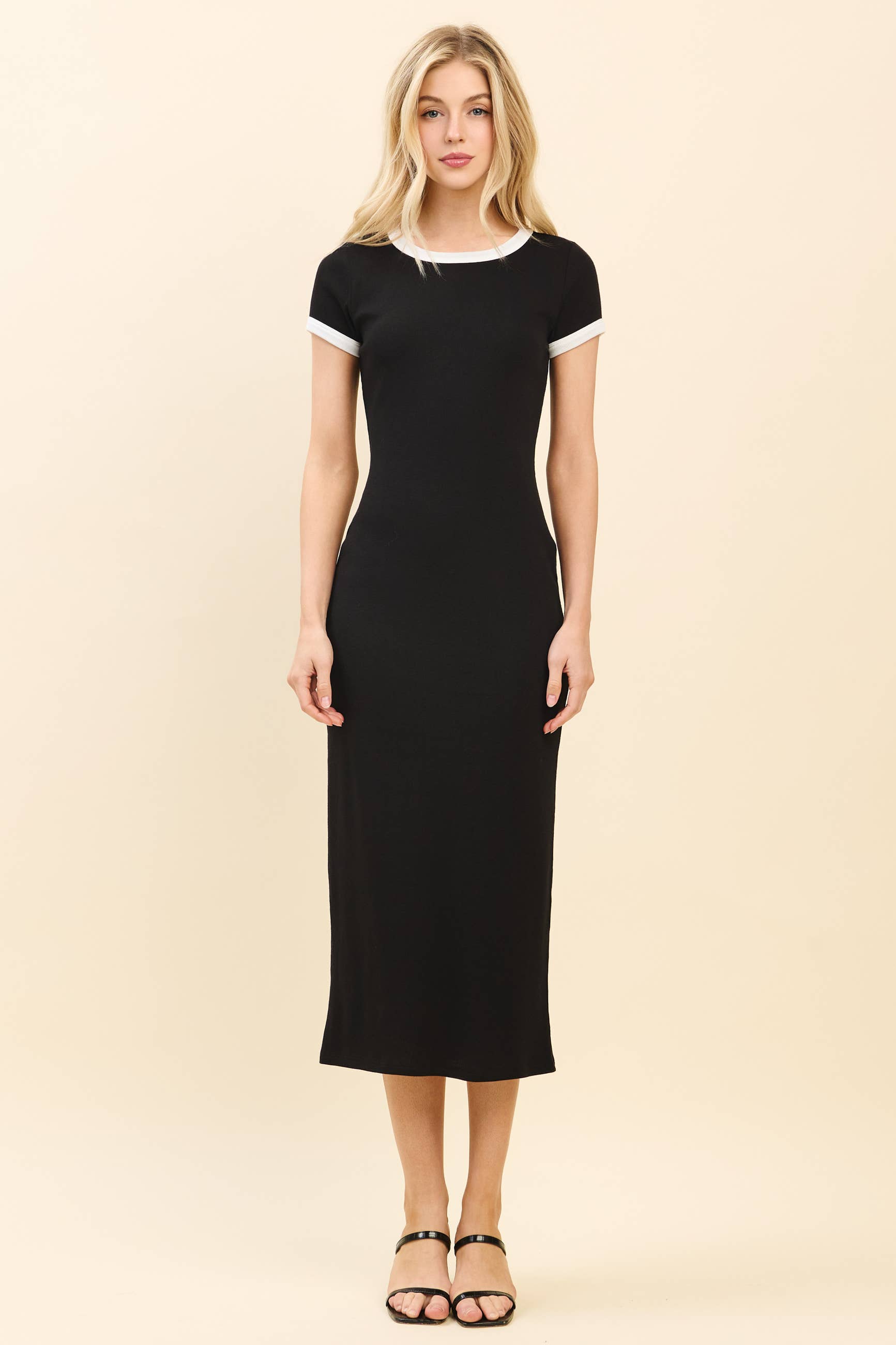 RD56653 - CONTRAST CREW NK BINDING MIDI DRESS