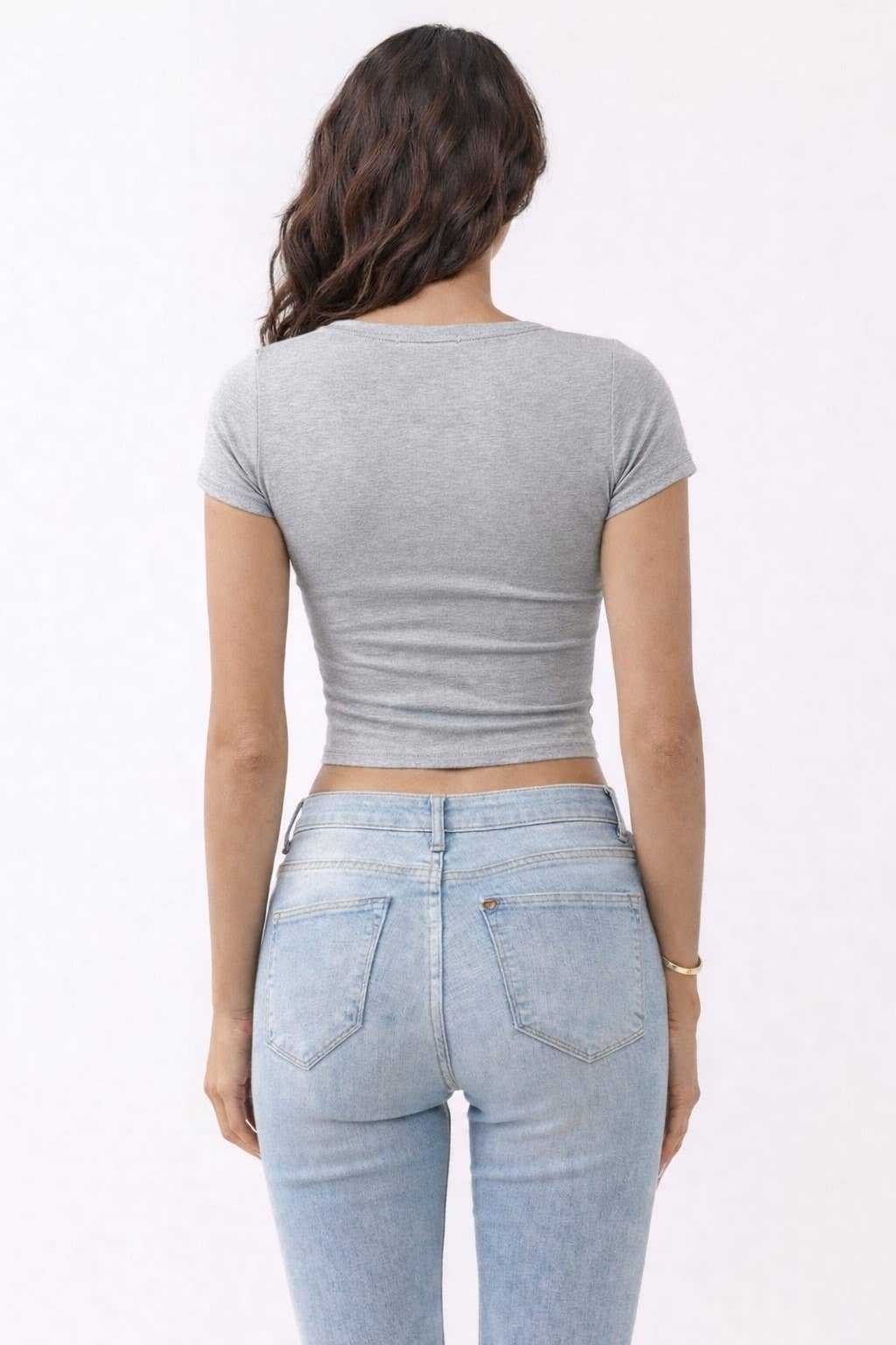 JT49614VN - SHORT SLEEVE V-NECK CROP TOP