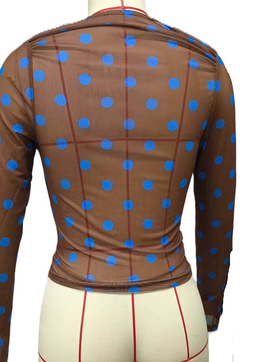 Elegant Sexy Mesh Classic Polka Dot Sheer Top