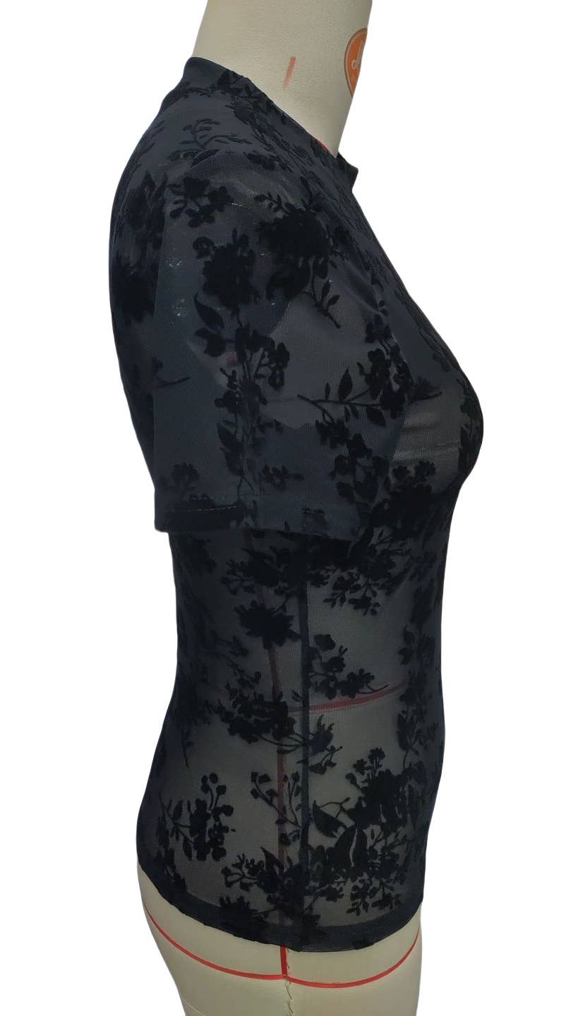 Mesh T-Shirt with Floral Print