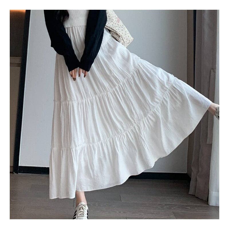 Petite Solid High Waist A-Line Pleated Skirt