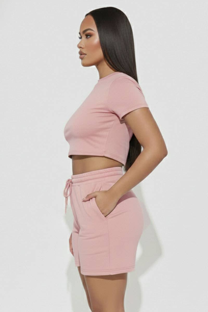 Fitted Crop Tee & Adjustable Drawstring Shorts Set