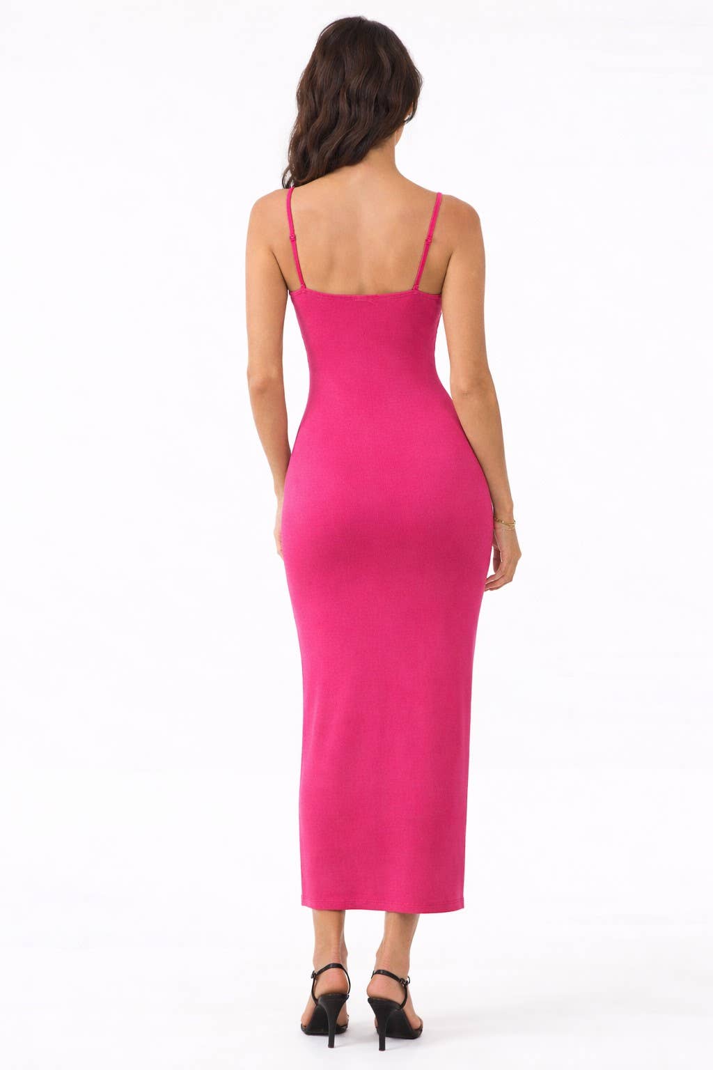 JD45766 - SQUARE NECK SLIT MAXI DRESS