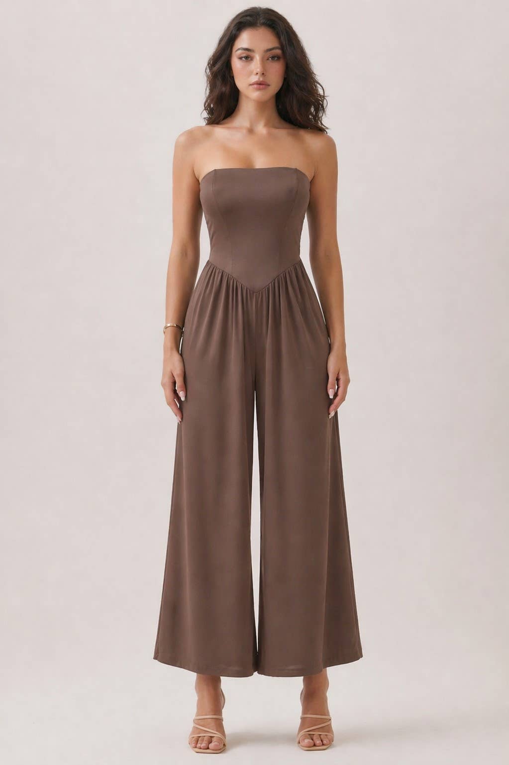 JR56941C - V SHAPE DROP WAIST TUBE JUMPSUIT
