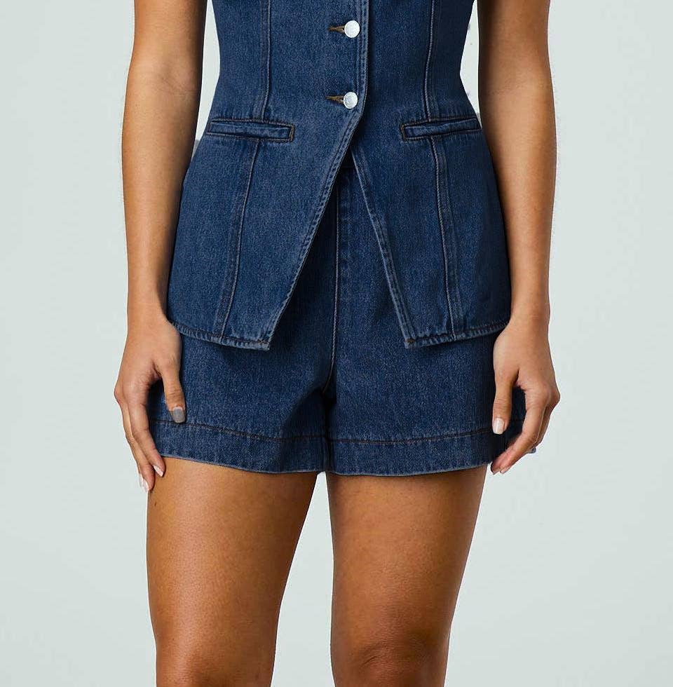Trendy Effortlessly Denim V-Neck Vest And Shorts Set