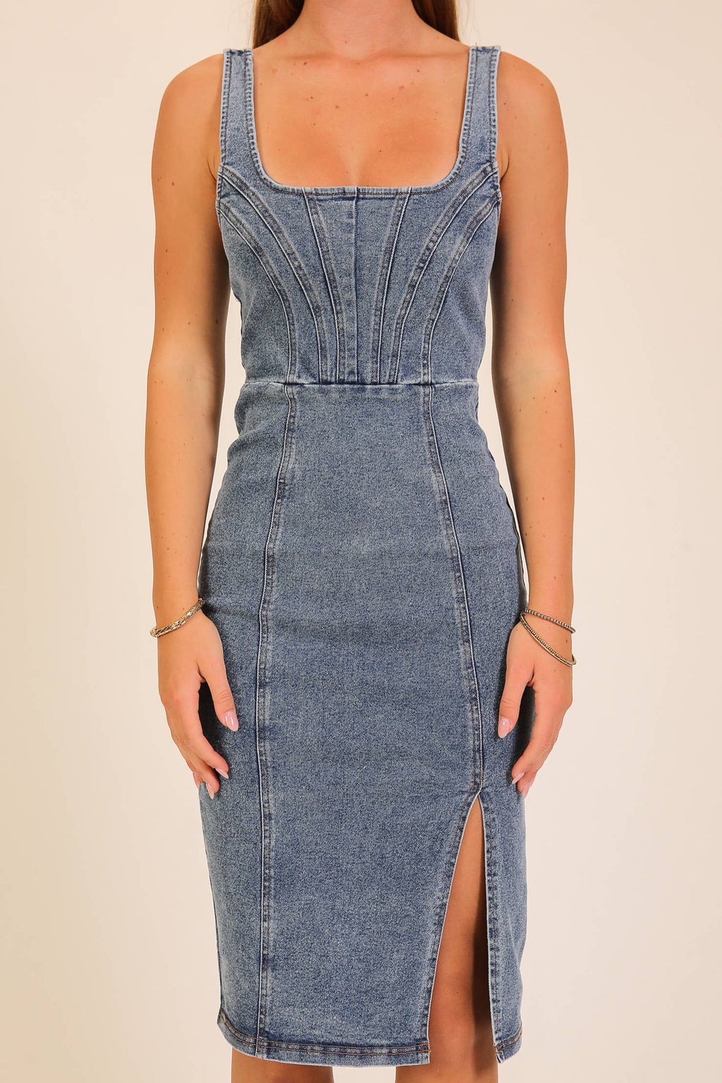 Rodeo Night Out Midi Stretchy Denim Dress