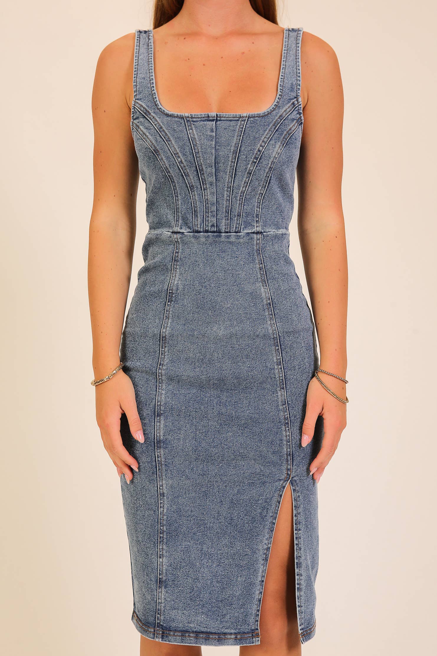 Rodeo Night Out Midi Stretchy Denim Dress