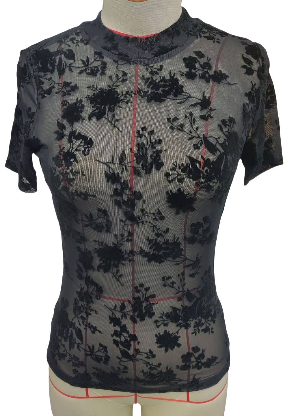 Mesh T-Shirt with Floral Print