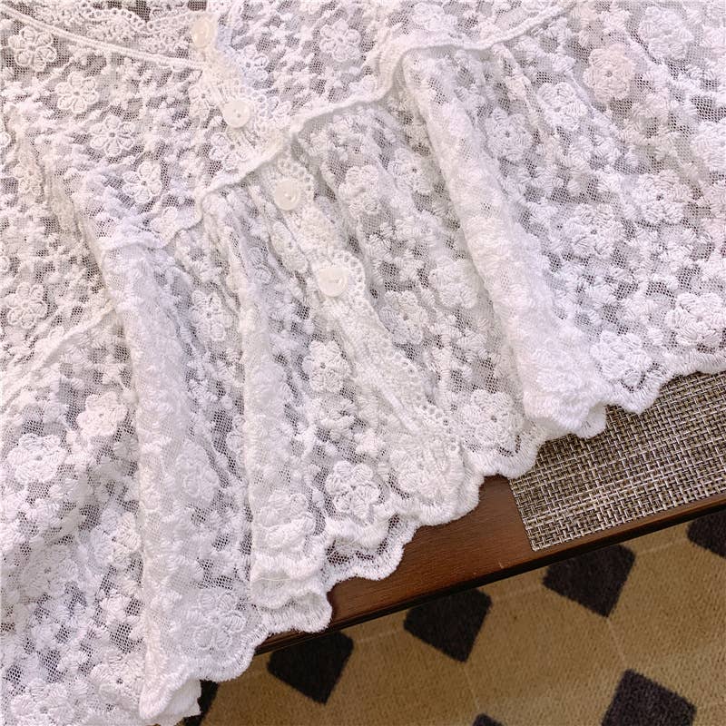Embroidered Lace Short Sleeve Crop Top