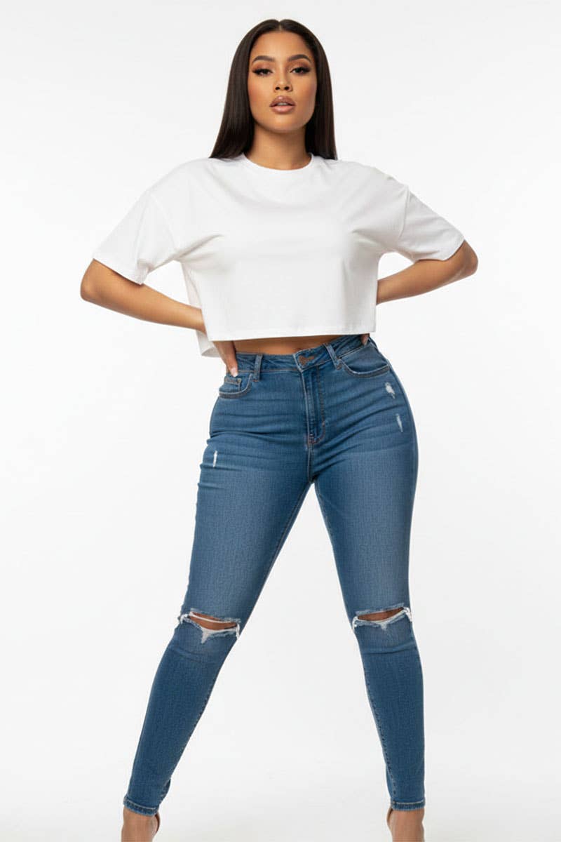 Women's Premium Short Sleeve Round Neck Basic Crop Top