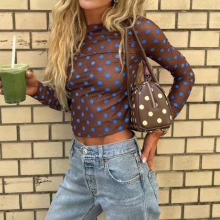 Elegant Sexy Mesh Classic Polka Dot Sheer Top