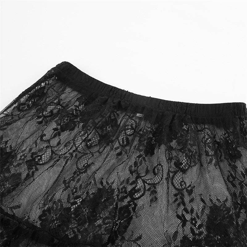 Black Lace High-Waisted Midi Skirt