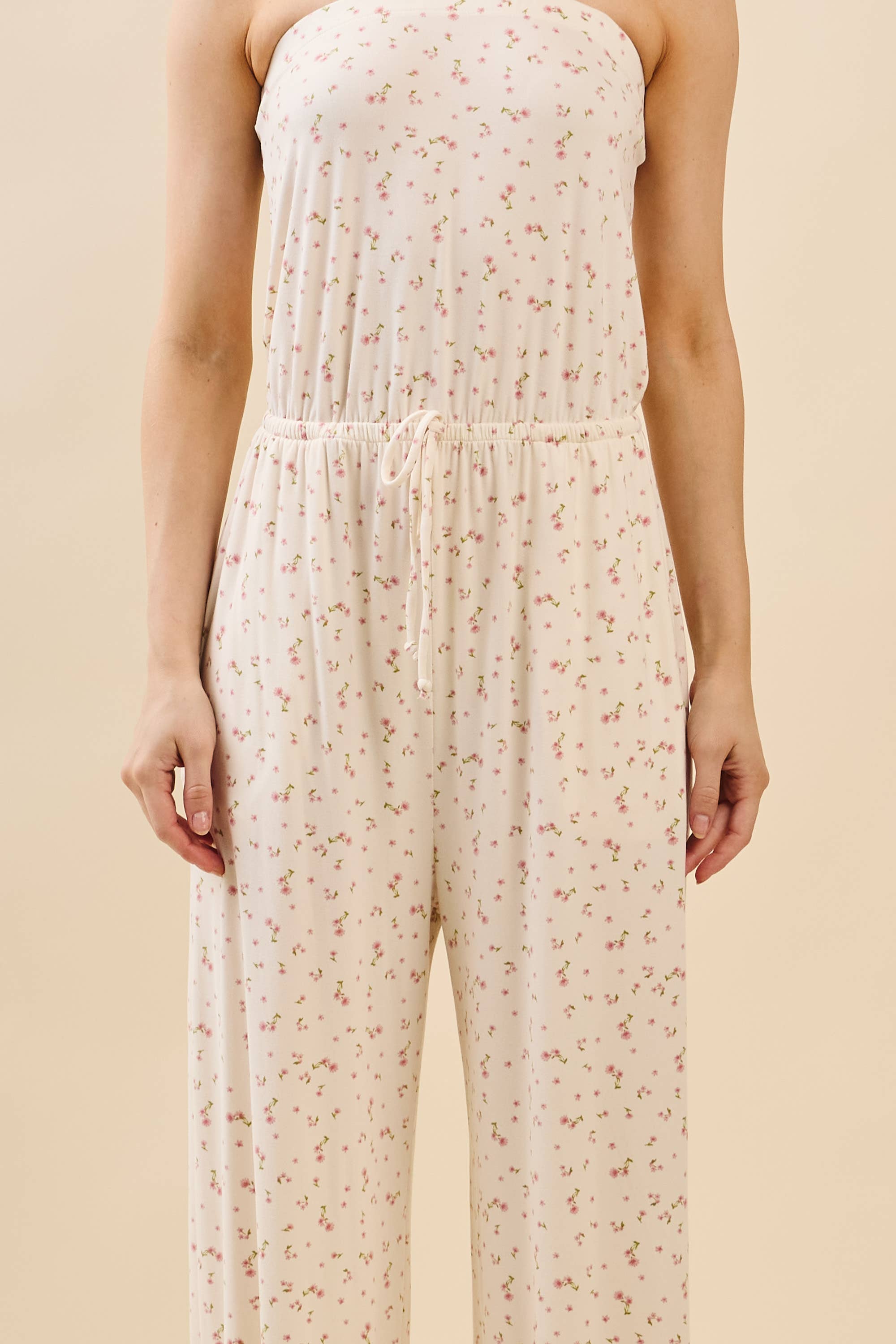 JR48904AP - PRINTED WIDE LEG TUBE TOP JUMPSUIT