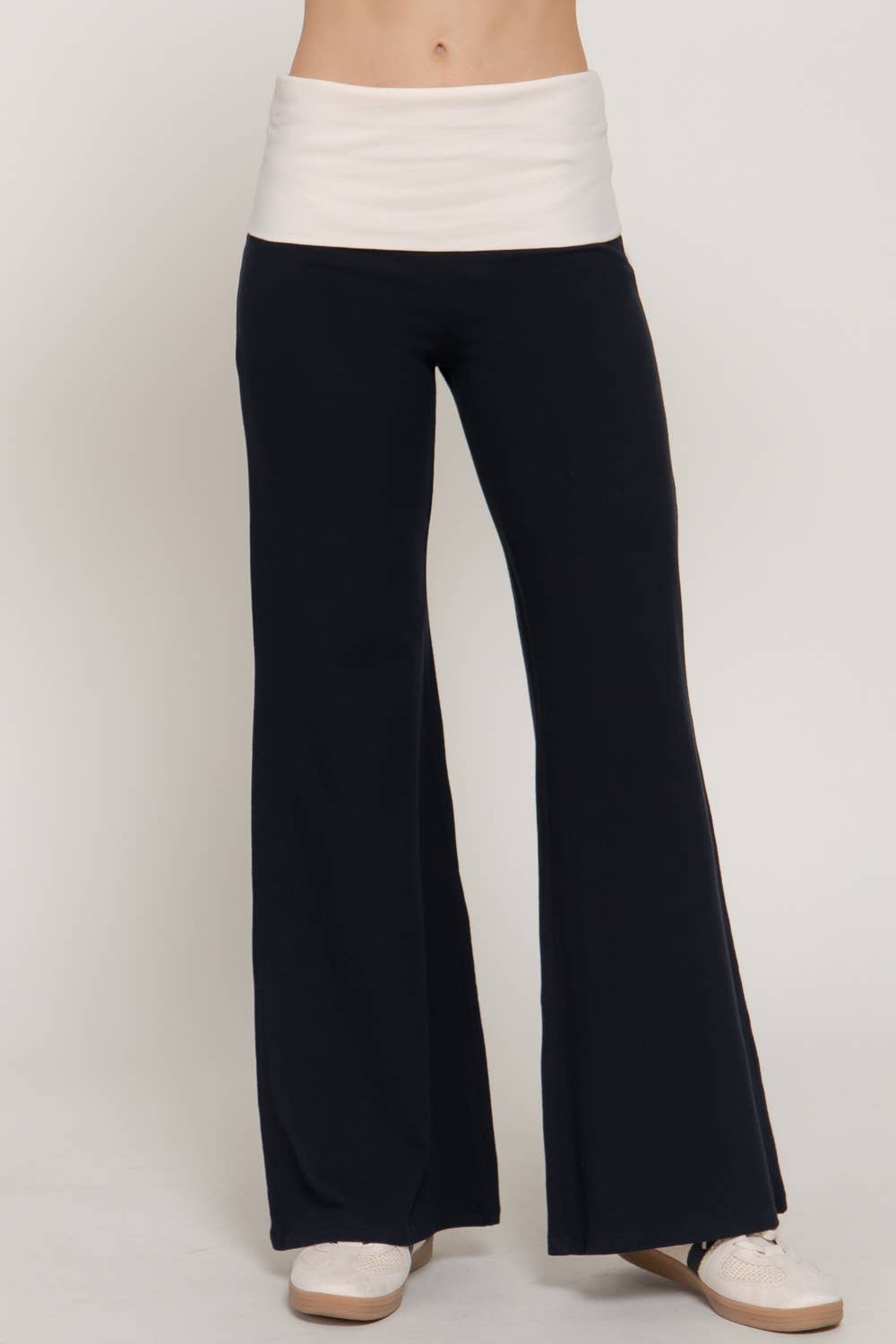 Contrasting Color Folded Waist Yoga Pants