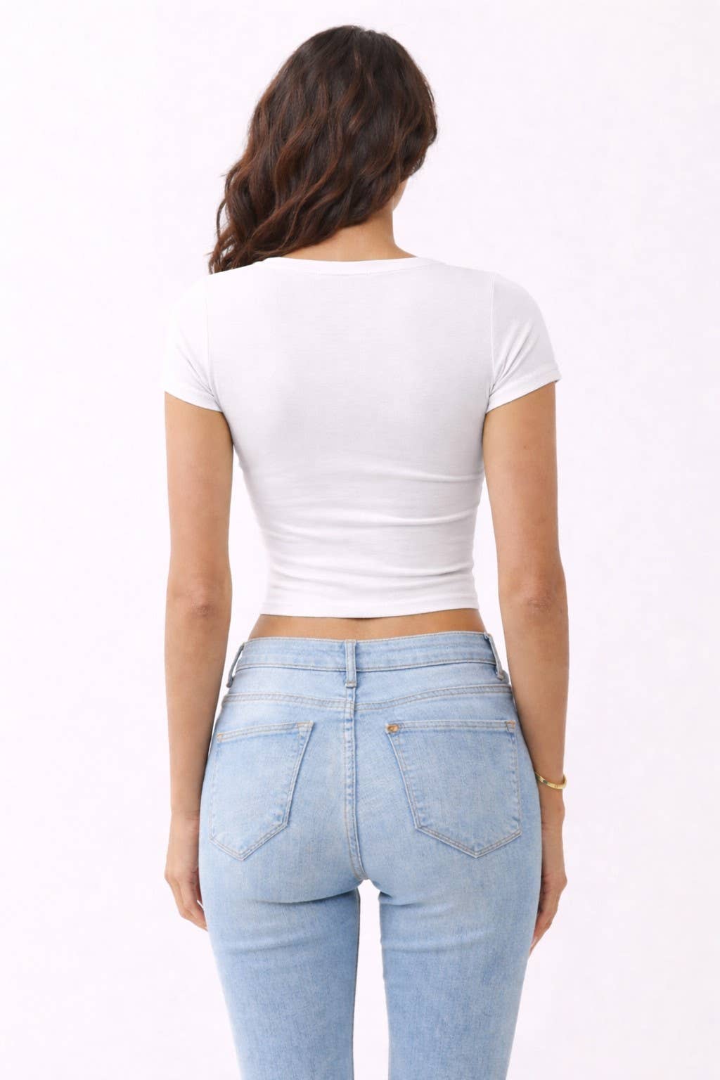 JT49614VN - SHORT SLEEVE V-NECK CROP TOP
