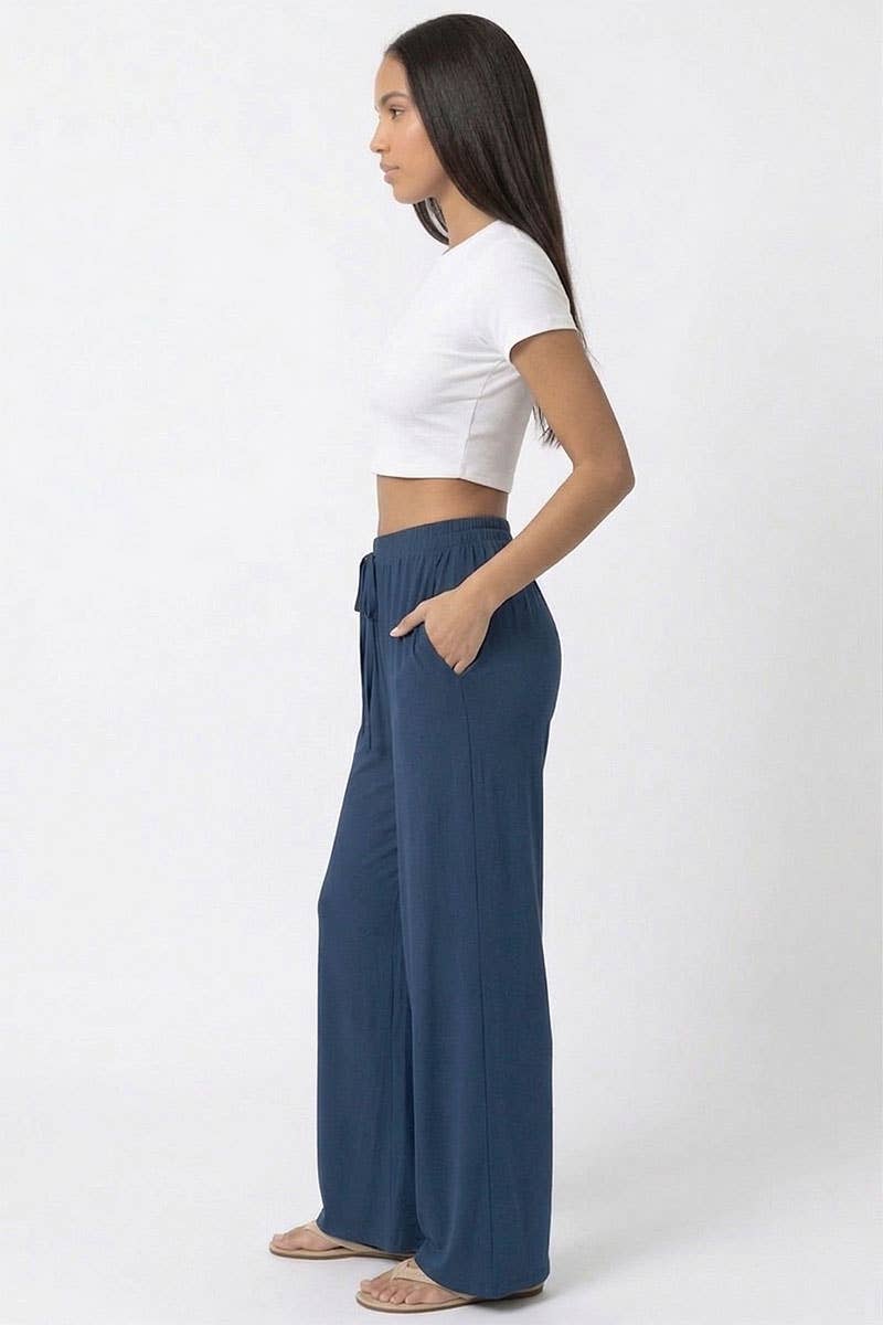 Drawstring waist wide leg minimalist pants