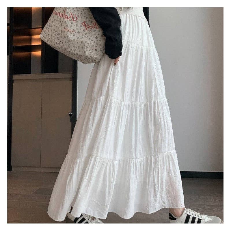 Petite Solid High Waist A-Line Pleated Skirt