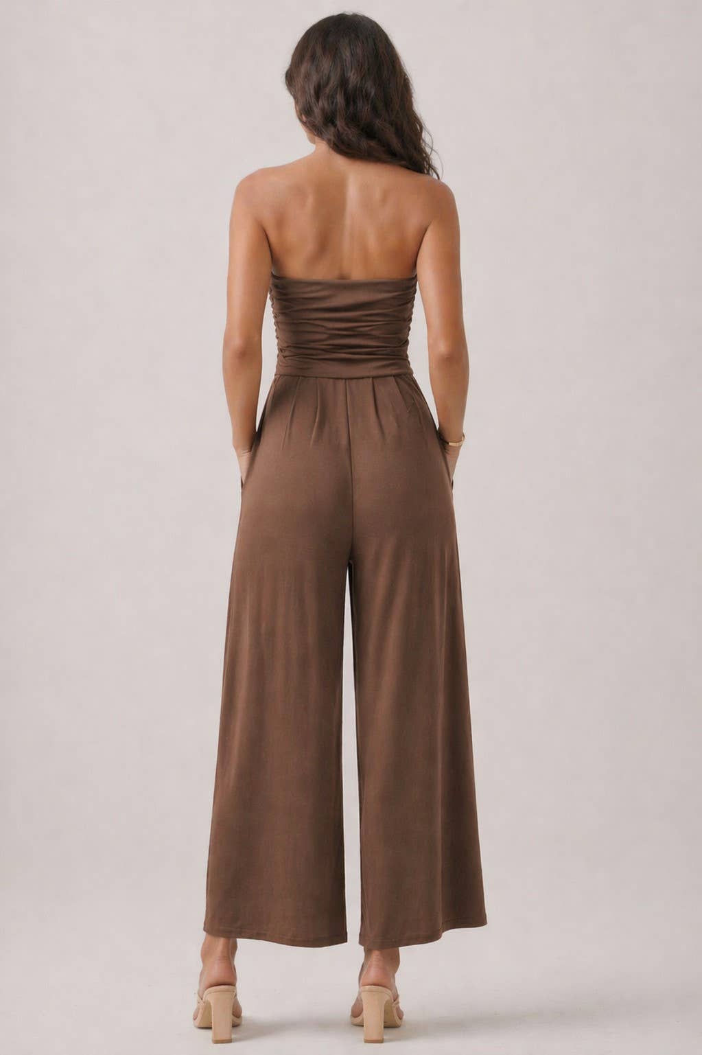 JR16435F - TUBE TOP W/SHIRRING PALAZZO ROMPER