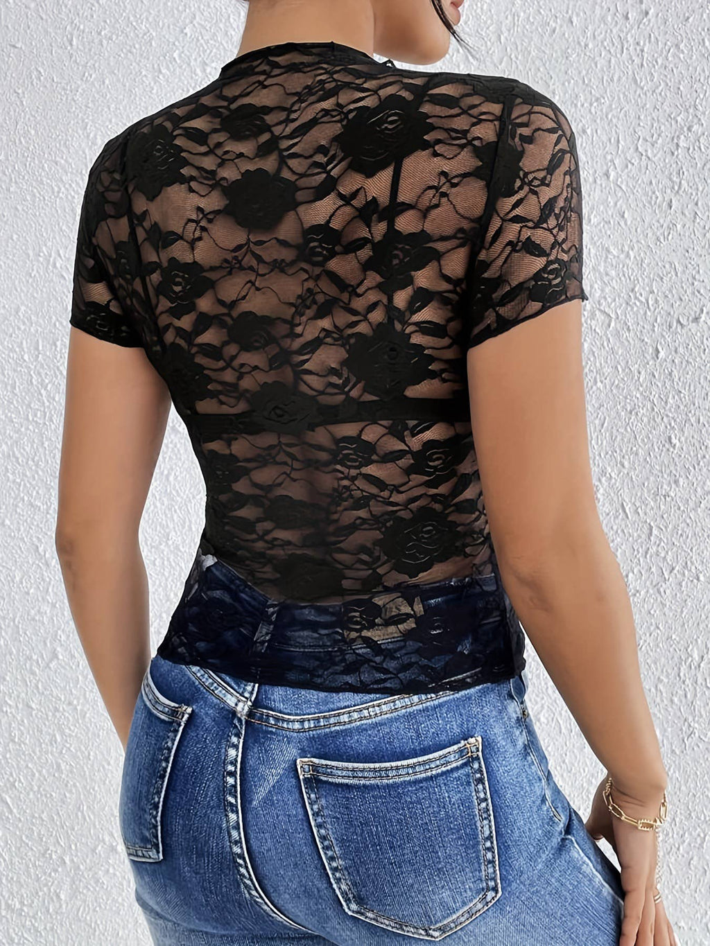 Women's Lace Trim Mock Neck Slim Fit Top