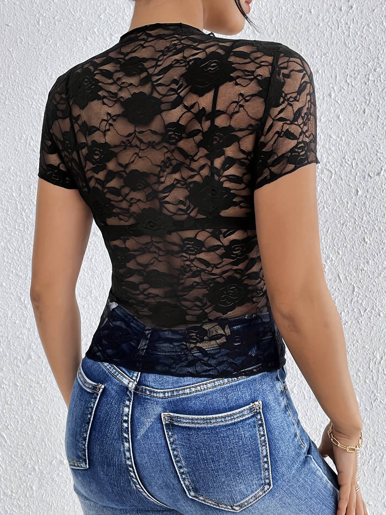 Women's Lace Trim Mock Neck Slim Fit Top