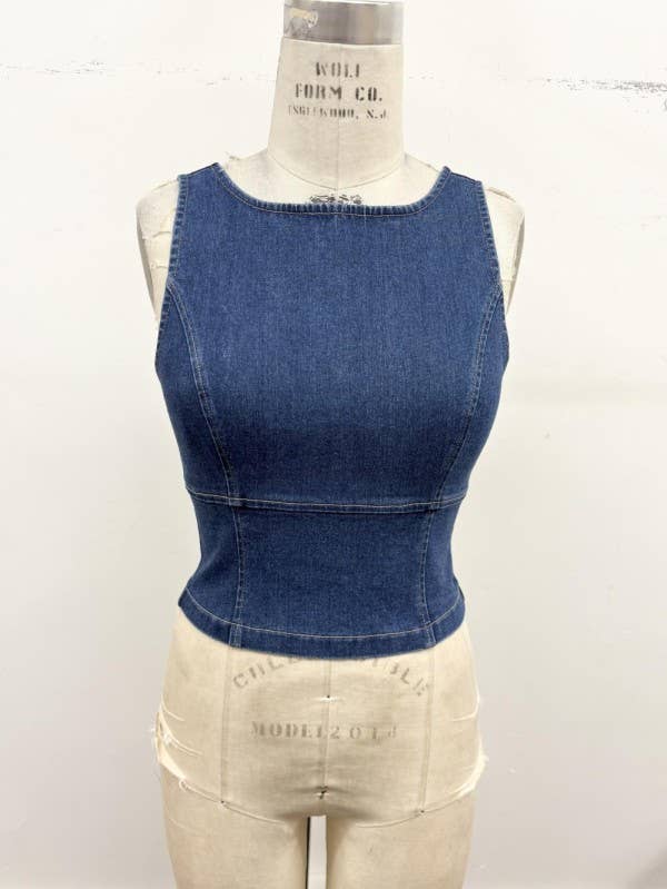 Sculpted Stretch Denim Tank Corset: Denim / S