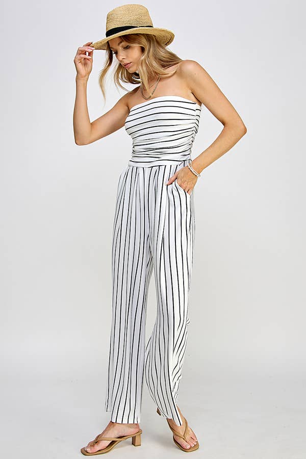 JR16435FS - TUBE TOP W/SHIRRING PALAZZO ROMPER