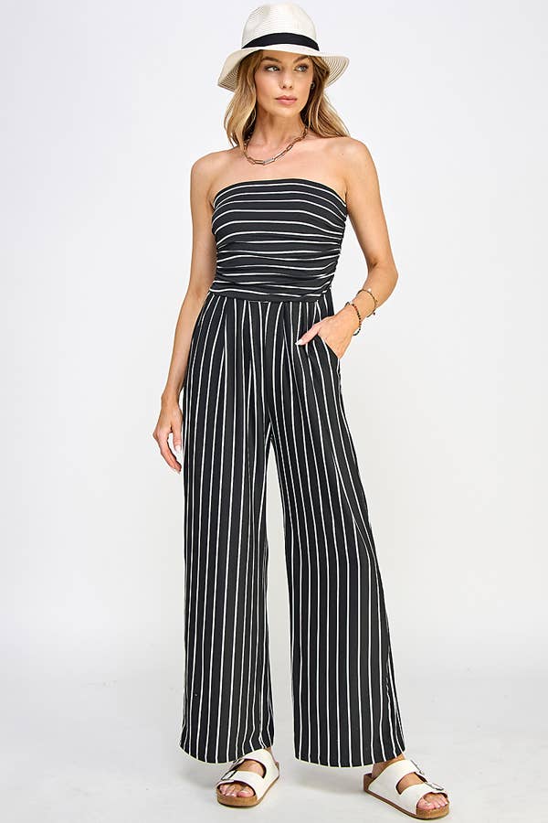 JR16435FS - TUBE TOP W/SHIRRING PALAZZO ROMPER