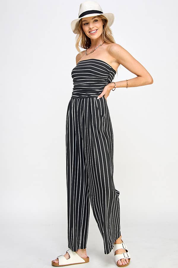JR16435FS - TUBE TOP W/SHIRRING PALAZZO ROMPER