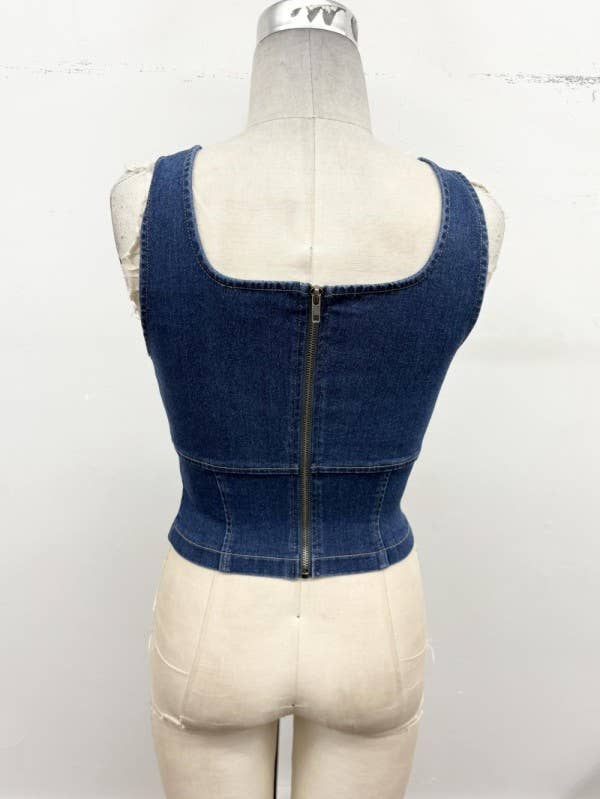 Sculpted Stretch Denim Tank Corset: Denim / S
