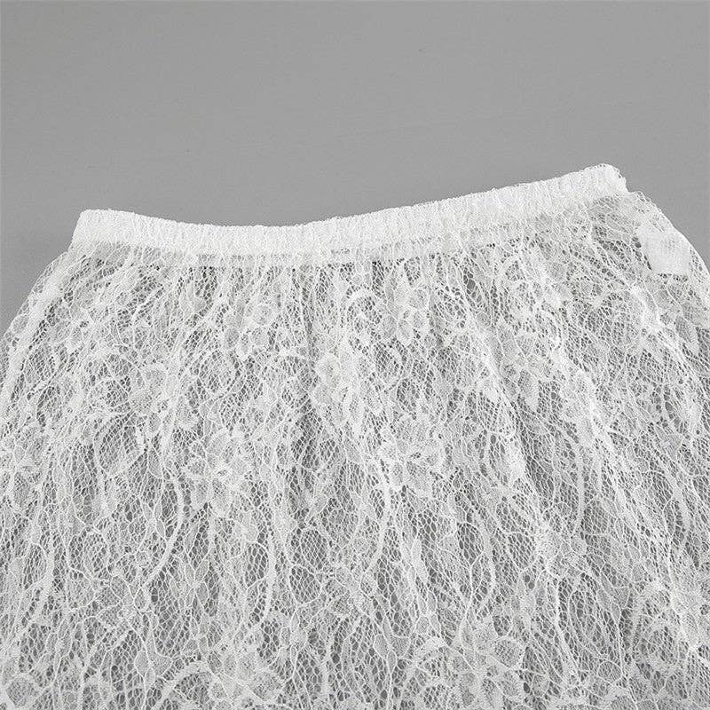 Elegant Lace Floral High-Waisted Midi Skirt