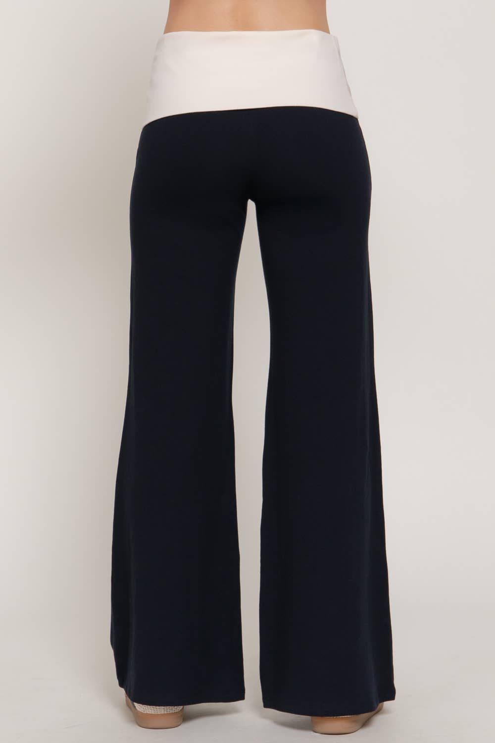 Contrasting Color Folded Waist Yoga Pants