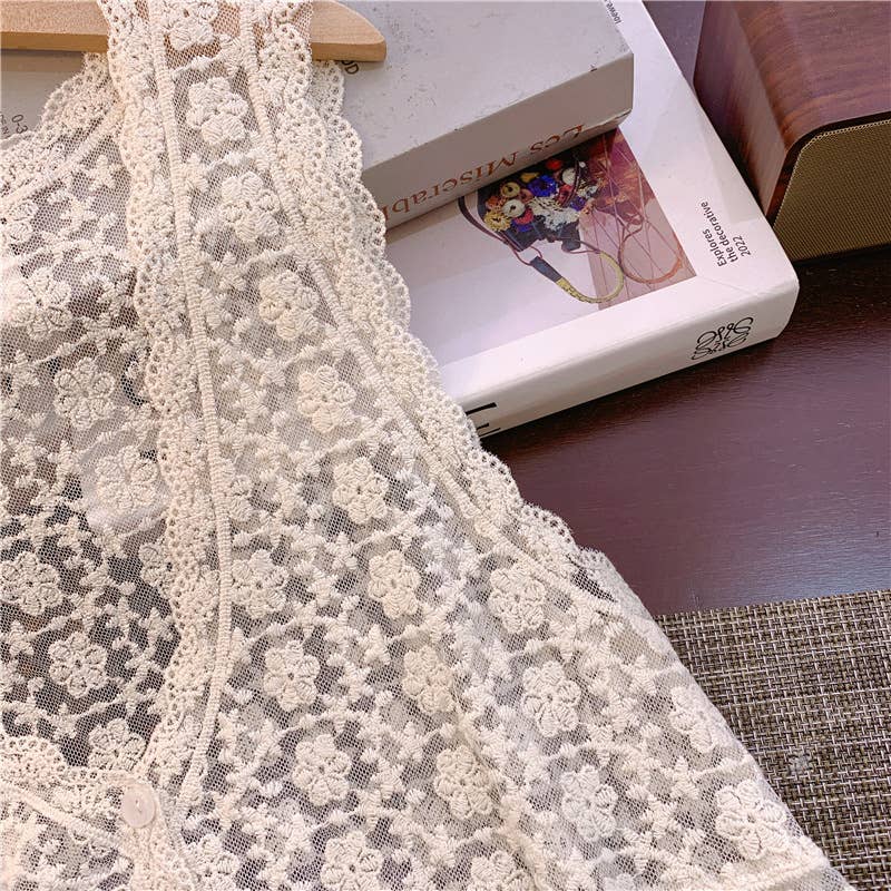 Embroidered Lace Short Sleeve Crop Top