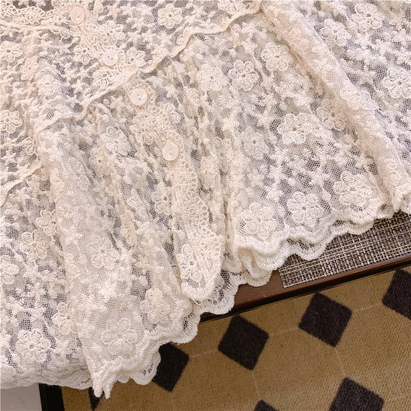 Embroidered Lace Short Sleeve Crop Top