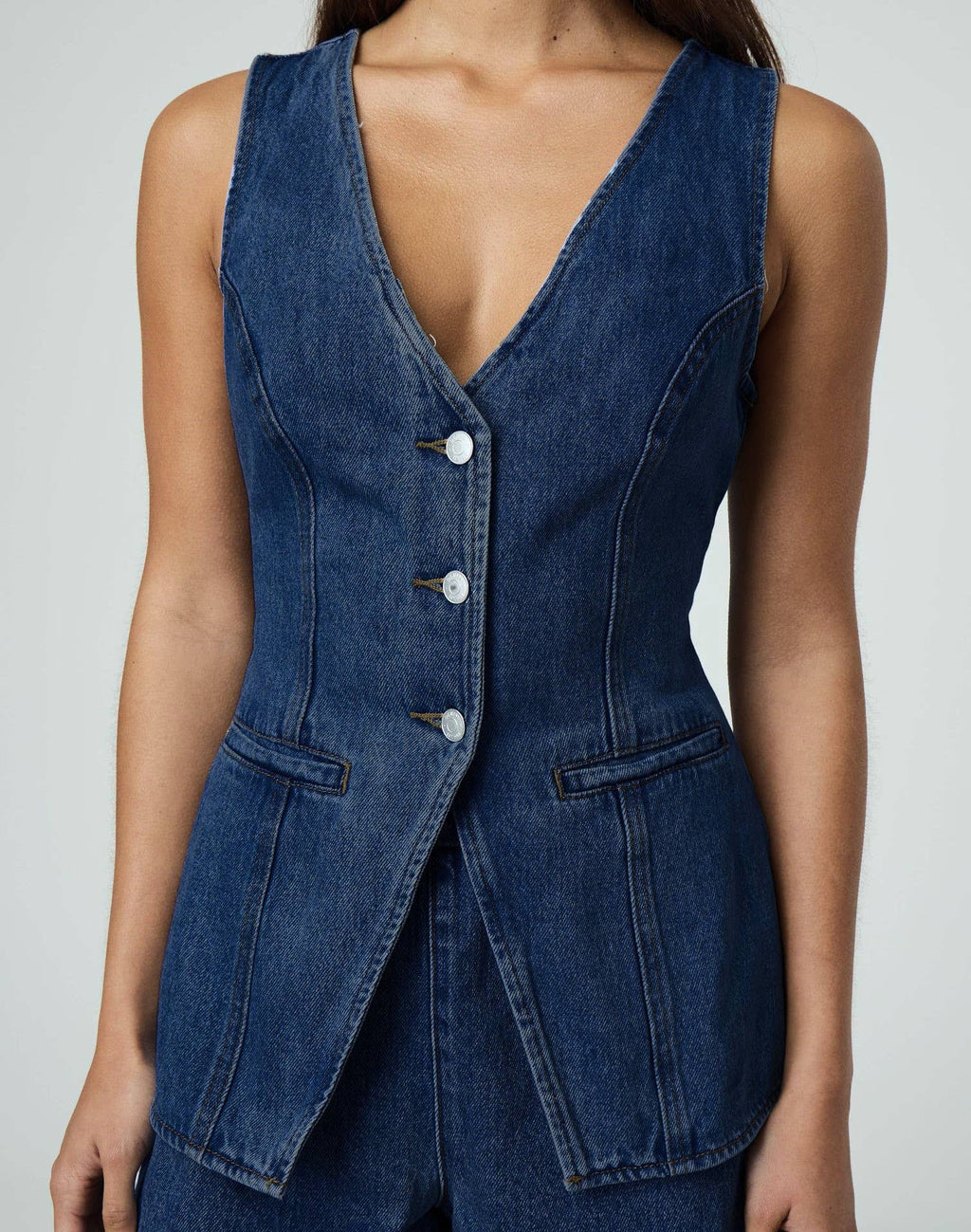 Trendy Effortlessly Denim V-Neck Vest And Shorts Set