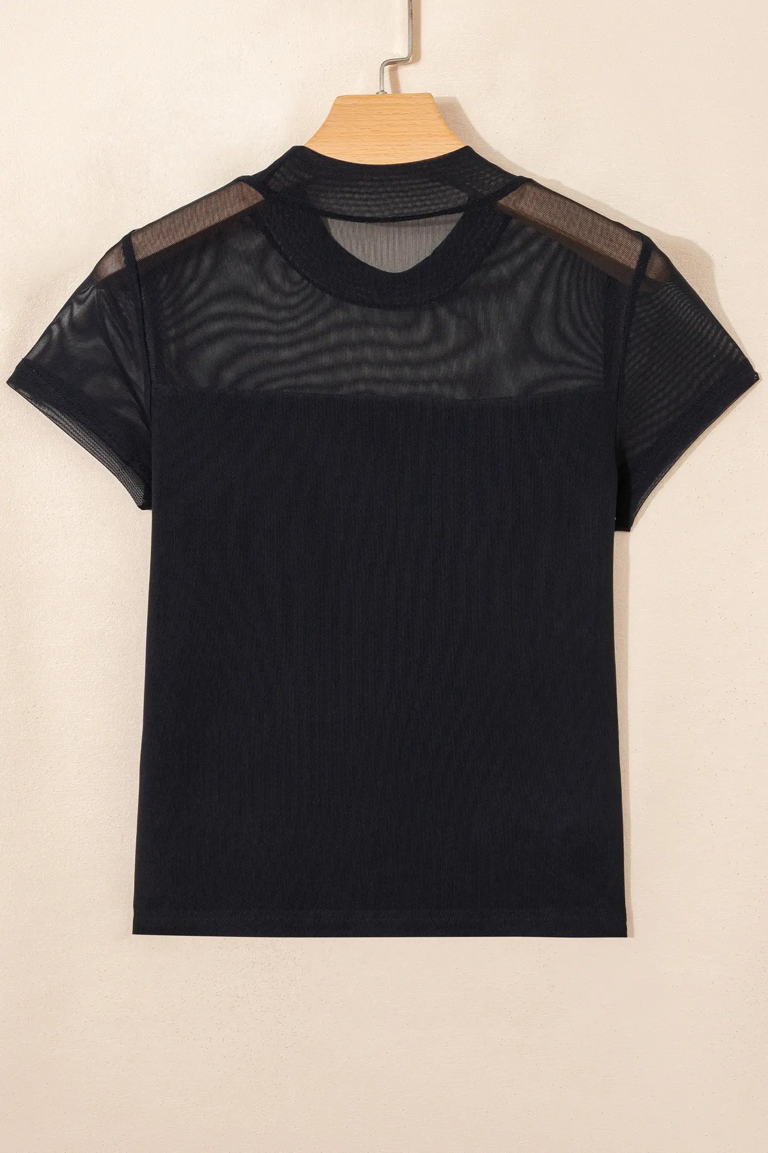 Sheer Mesh Patchwork Cap Sleeve T Shirt