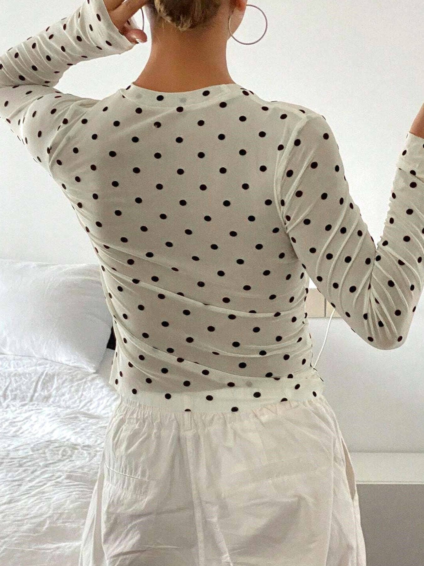 Retro Vibe Romance Polka Dots Sheer Mesh Blouse