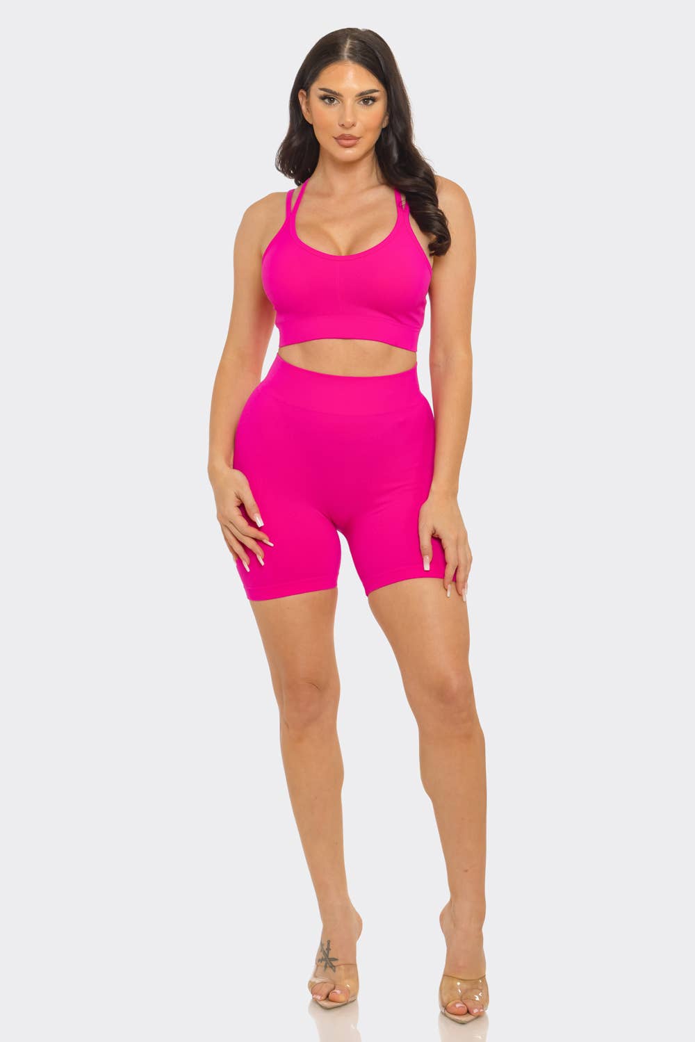 Seamless Bra Pad Spaghetti Straps Top And Shorts Set