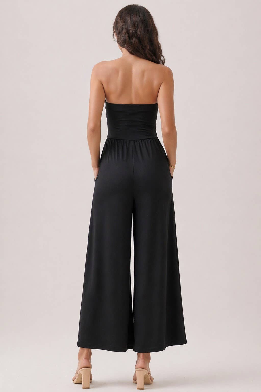 JR56941C - V SHAPE DROP WAIST TUBE JUMPSUIT