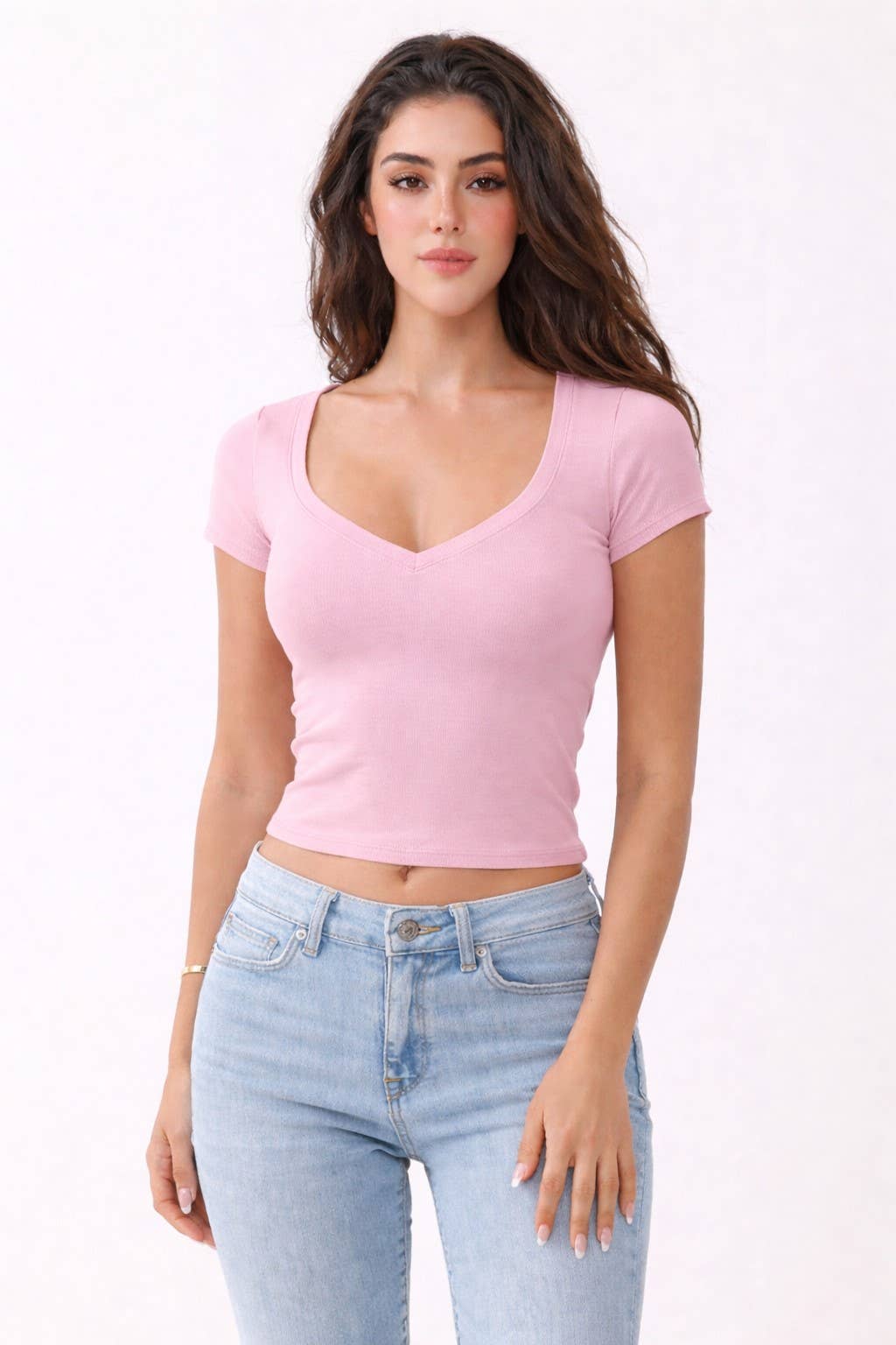 JT49614VN - SHORT SLEEVE V-NECK CROP TOP