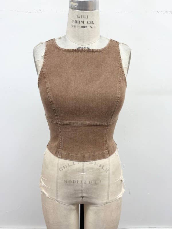 Sculpted Stretch Denim Tank Corset: Denim / S