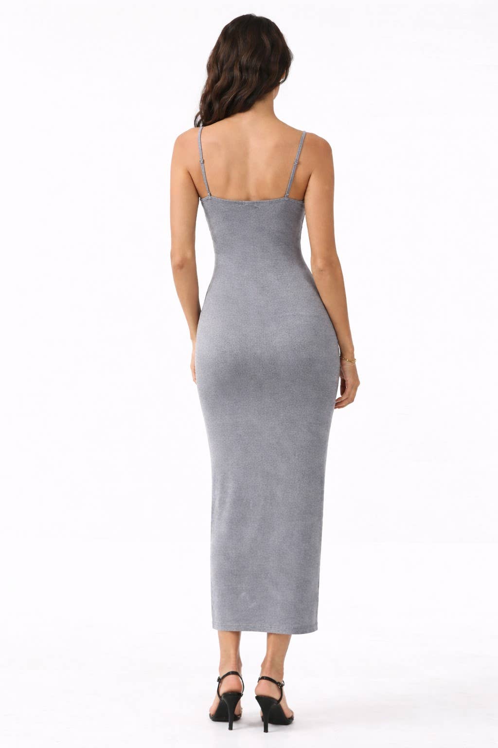 JD45766 - SQUARE NECK SLIT MAXI DRESS