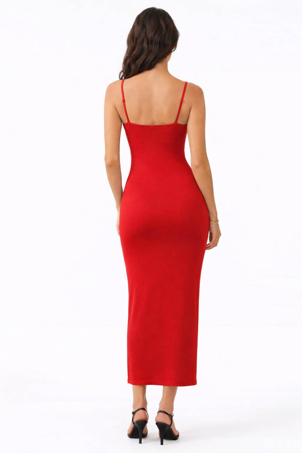 JD45766 - SQUARE NECK SLIT MAXI DRESS