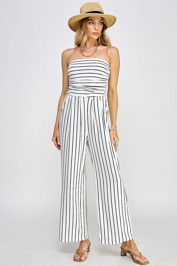 JR16435FS - TUBE TOP W/SHIRRING PALAZZO ROMPER