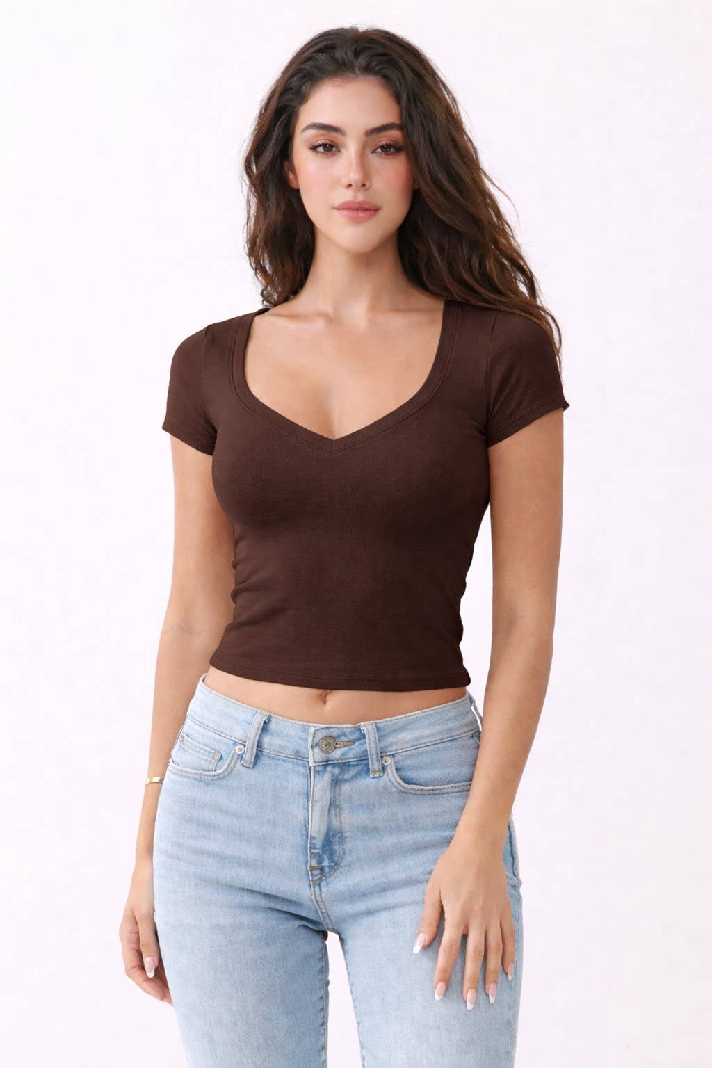 JT49614VN - SHORT SLEEVE V-NECK CROP TOP
