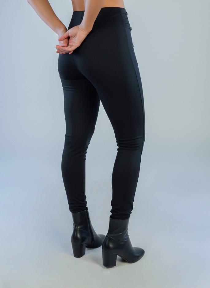 Black slim-fit tube pants with side buttons