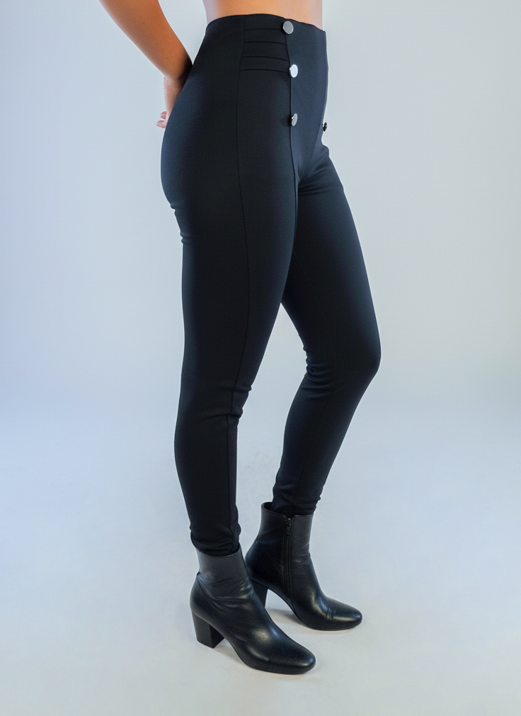 Black slim-fit tube pants with side buttons
