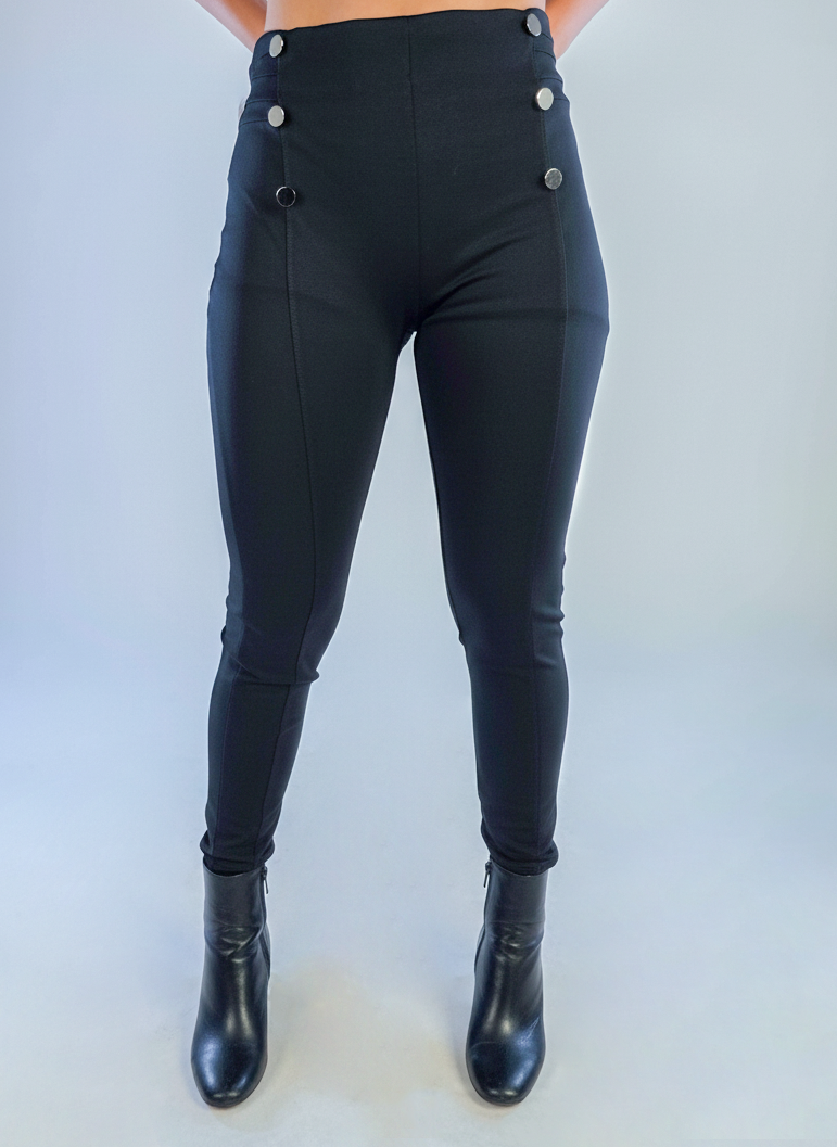 Black slim-fit tube pants with side buttons